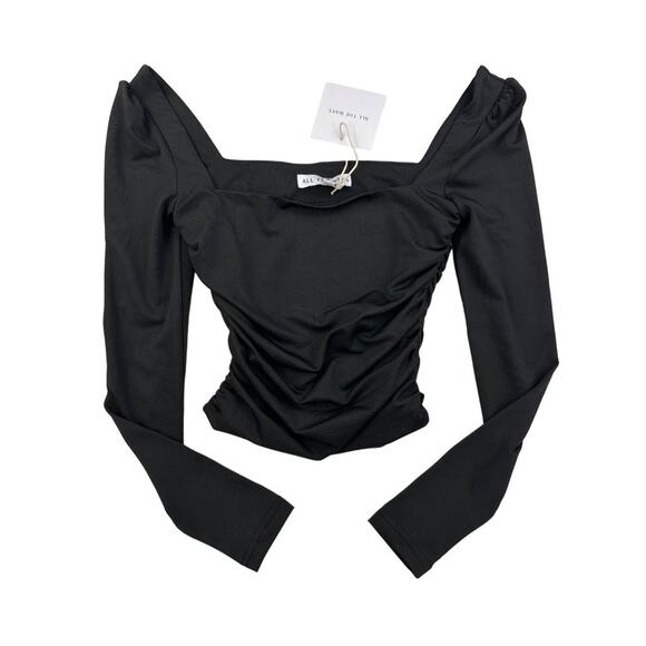 All The Ways - Square Neck Long Sleeve Ruched Top in Black - Picture 1 of 3